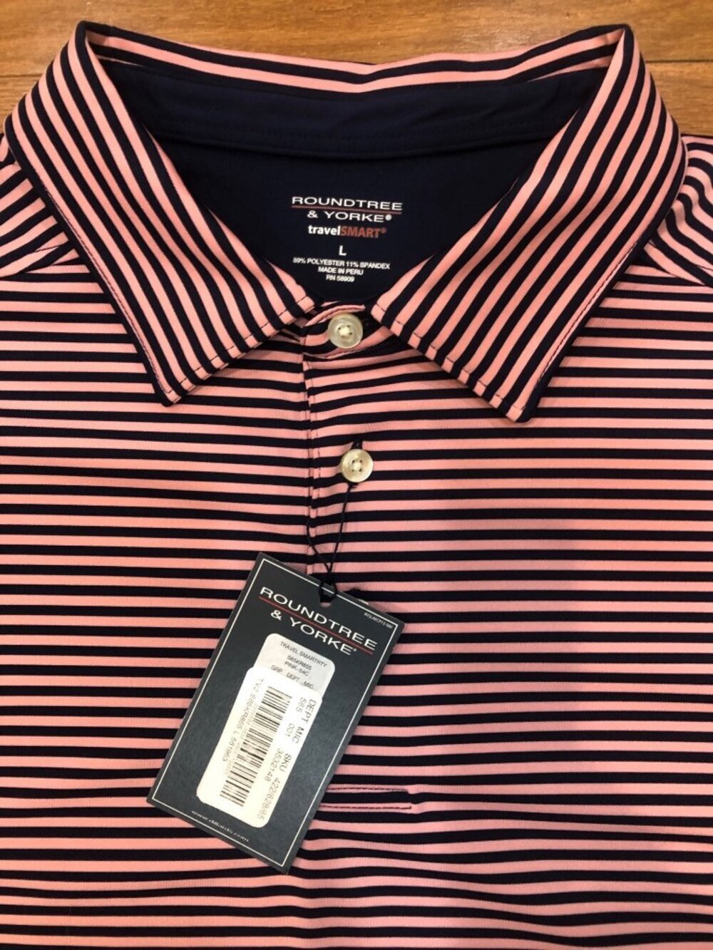 NWT Roundtree & Yorke Travel Smart Striped Short Sleeve Performance Polo Size L